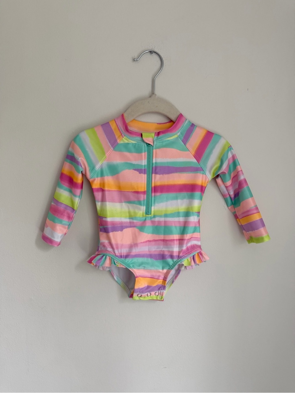 George Colourful Striped Long-Sleeve Rash Guard Swimsuit (Size 3-6m)